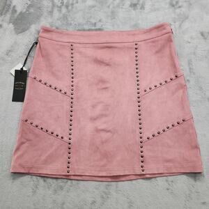 NEW Idyllwind Skirt Womens L Pink Mauve Charlotte Faux Suede Studded Mini Zip